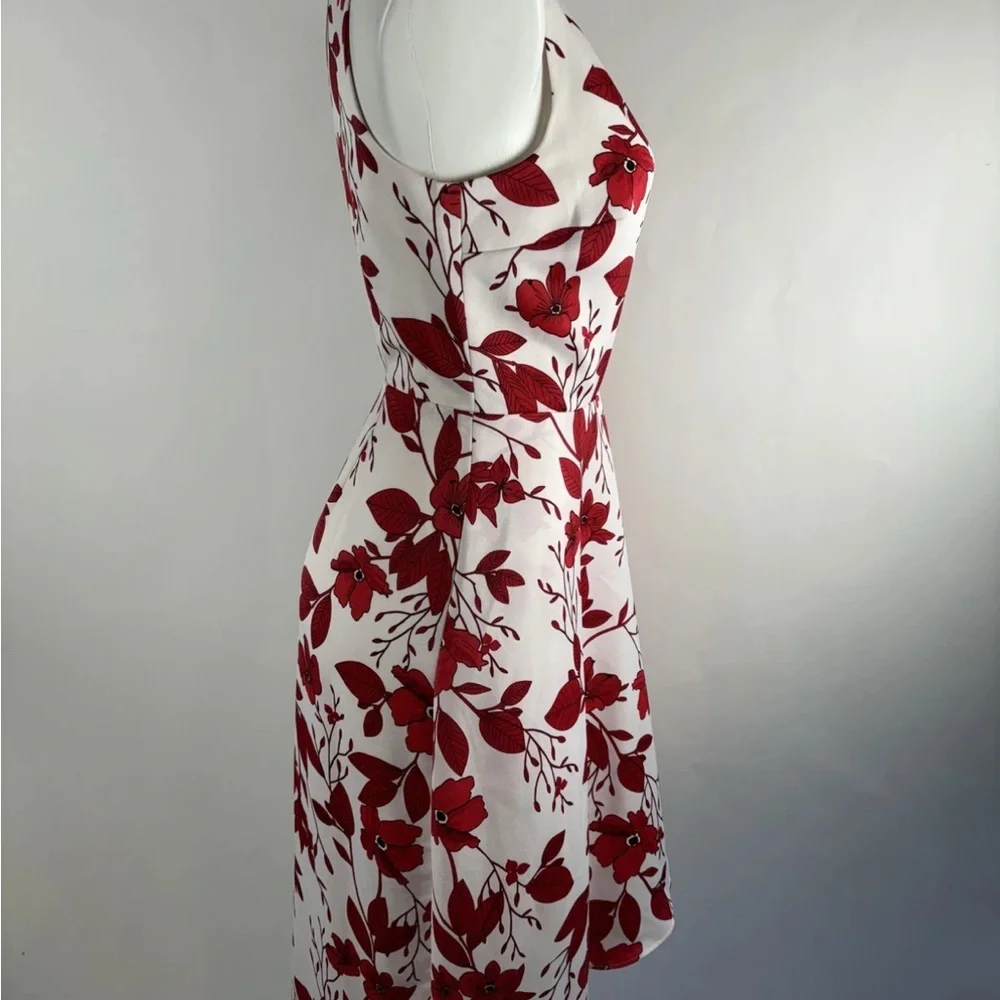 Banana Republic Dress Red and White Floral Leaf Faux Crossover Size 4 NWT - Picture 13 of 13